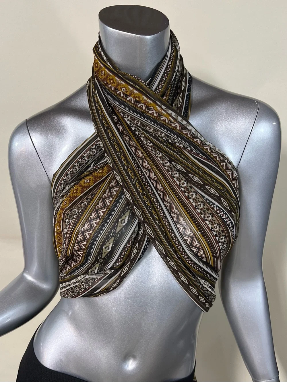 Aquarius Long Large Scarf Geometric Boho Print Semi Sheer 27”x79”